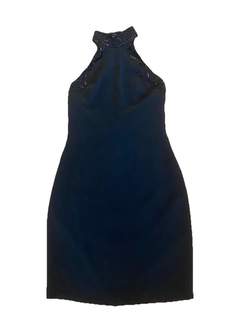 Black Tie Oleg Cassini 90s black high neck sleeveless Beaded Formal Dress Size 6